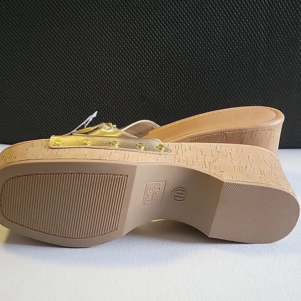 Gold Slide Sandals with Buckle